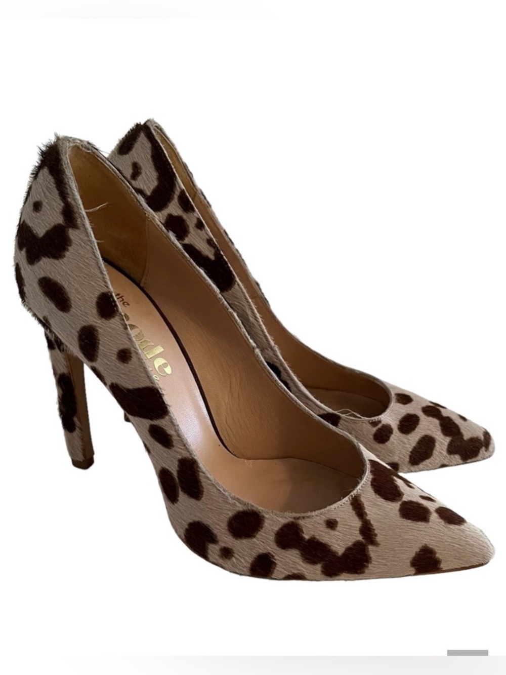 The Mode Collective Leopard Print Brown and Taupe Calf Hair Pointed Toe Pump